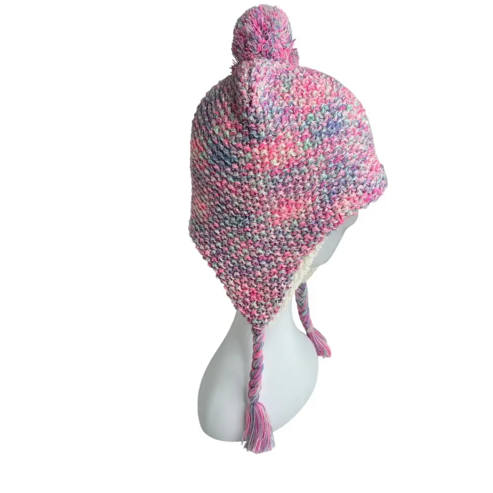 Capelli Girls Pink Pastel Sequin Embellished Knit Sherpa Toboggan Cap Hat 5-8 YO